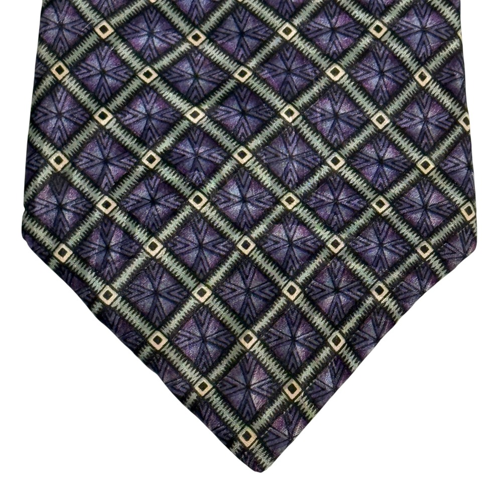 Vintage Adolfo Couture Purple Geometric 100% Silk Necktie Men's Classic Tie‎
